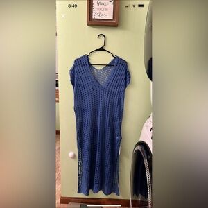 Blue Knit Sleeveless swim coverup